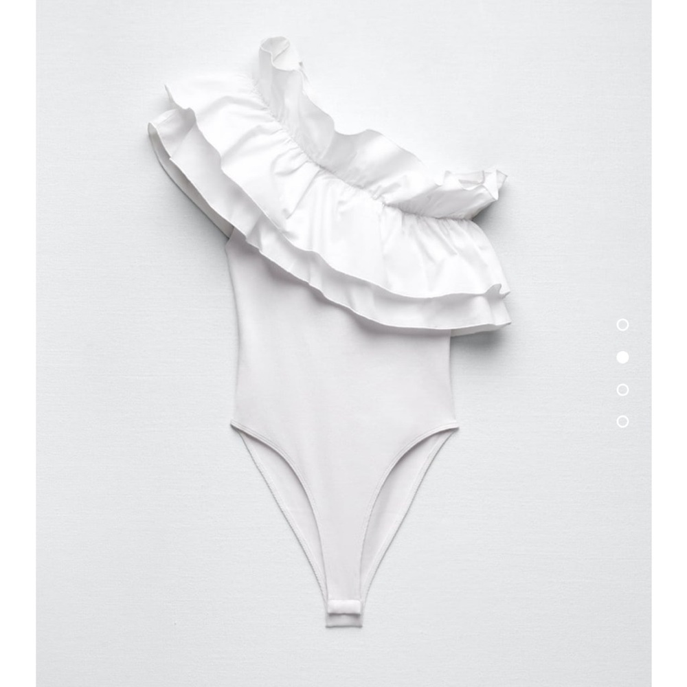 Zara White Ruffled Bodysuit Size Small - Picture 2 of 9
